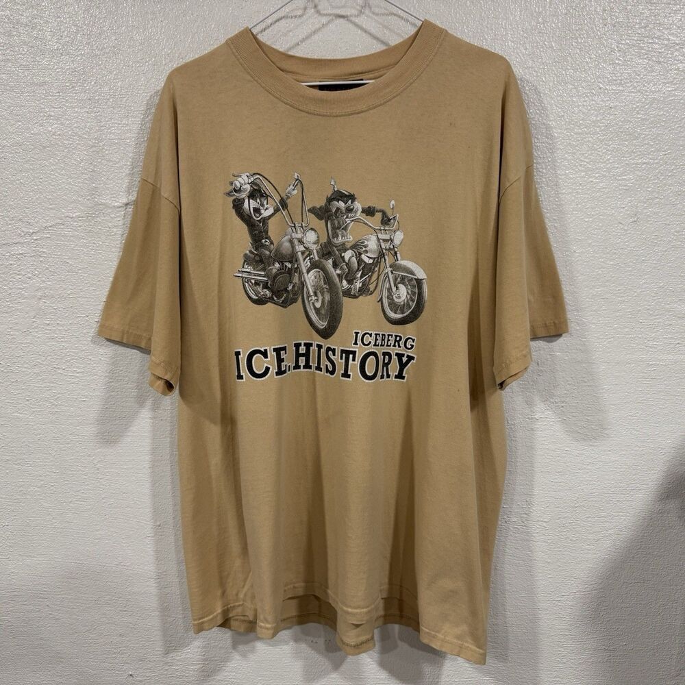 Vintage 90s Iceberg Jeans History Looney Tunes Cartoon Motorcycle T-Shirt XL